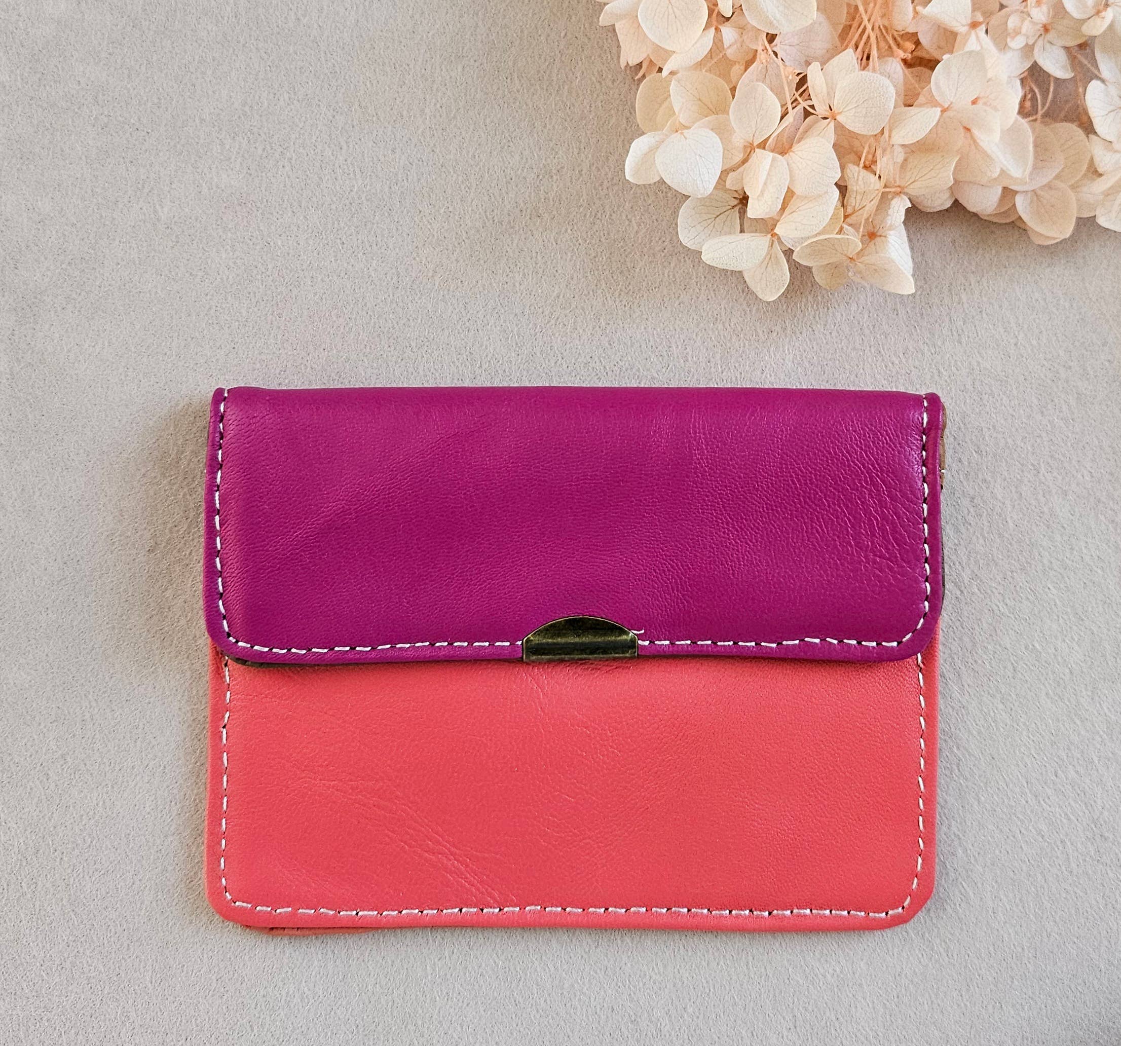 Mehrfachfach Leder-Geldbörse: Fuchsia/rosa