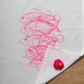 17;30 - Geschirrtuch weiss, 5 FISCHE, neon pink 100% Baumwolle,