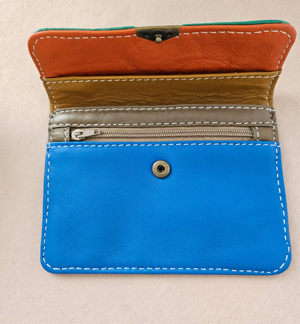 Mehrfachfach Leder-Geldbörse: Orange/gelb