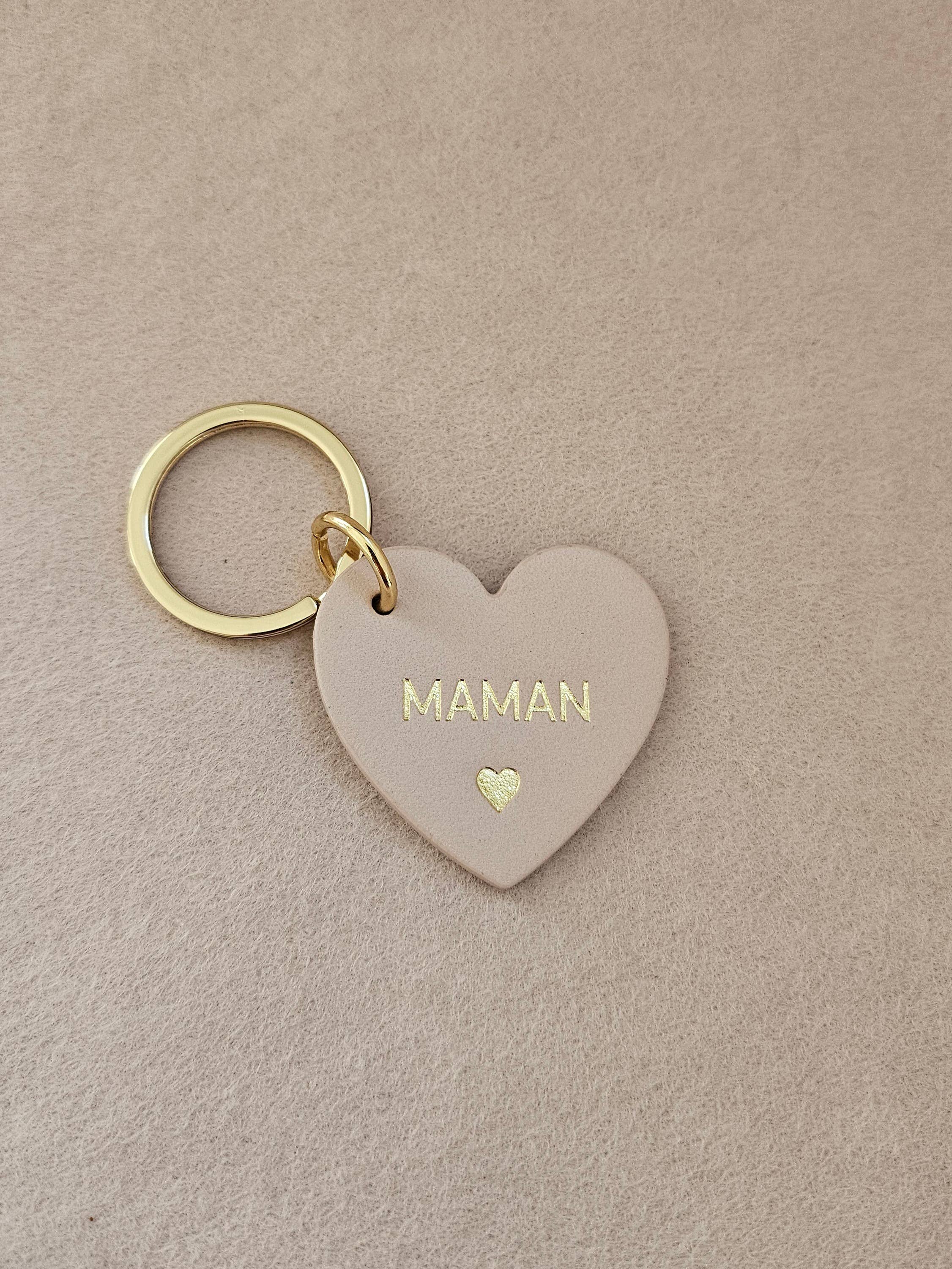 Leder-Schlüsselanhänger Herz Papa Mama: Schwarz