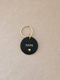 Leder-Schlüsselanhänger Herz Papa Mama: Schwarz