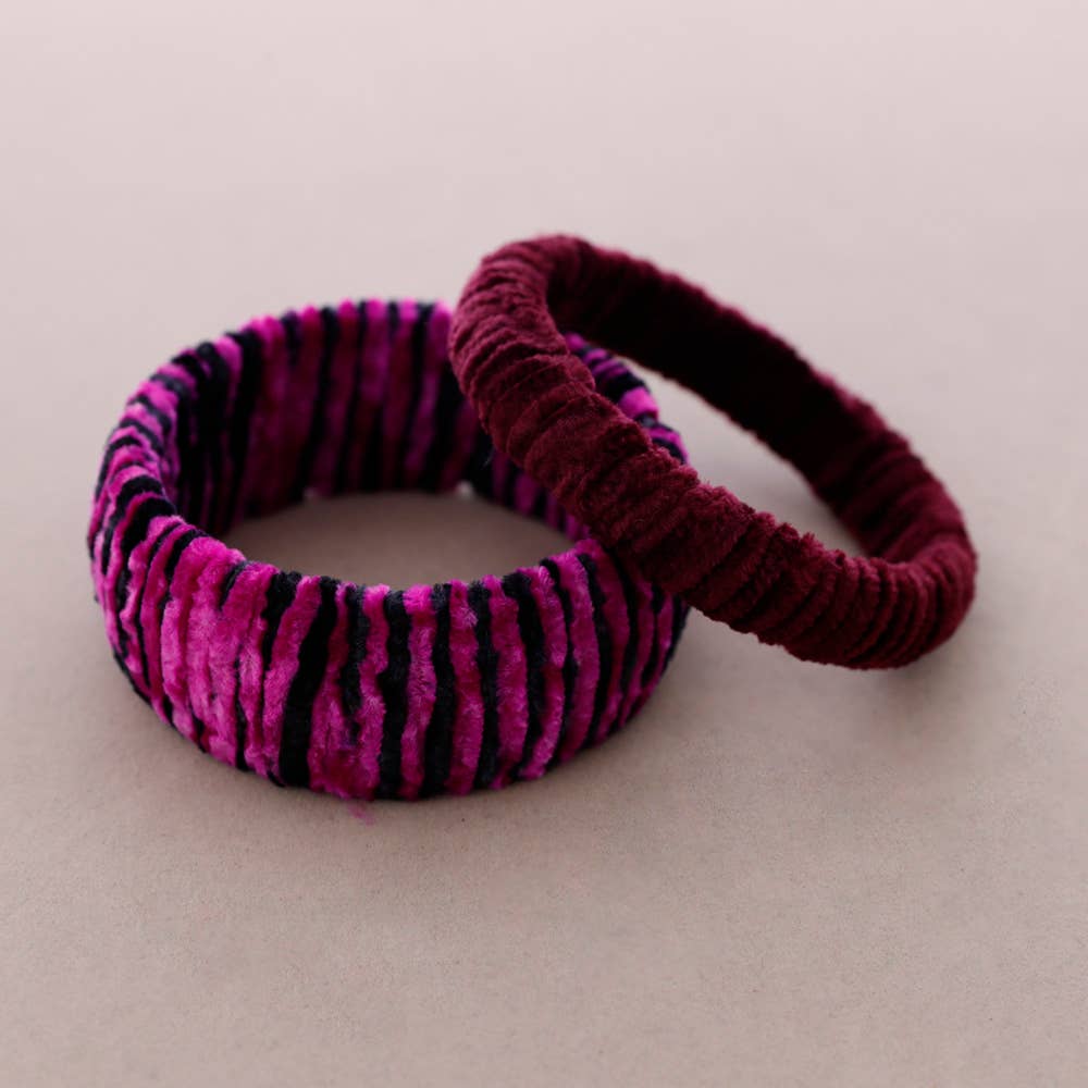 Set: Gefüttertes Samtarmband: Fuchsia + Bougainvillea