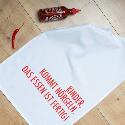 17;30 - Geschirrtuch weiss, KINDER, KOMMT NÖRGELN.
