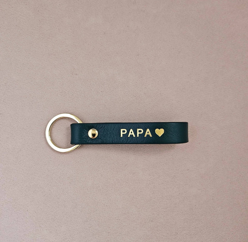 Personalisierter Leder-Schlüsselanhänger für Mama und Papa: Blau / Franzose / PAPA ♥