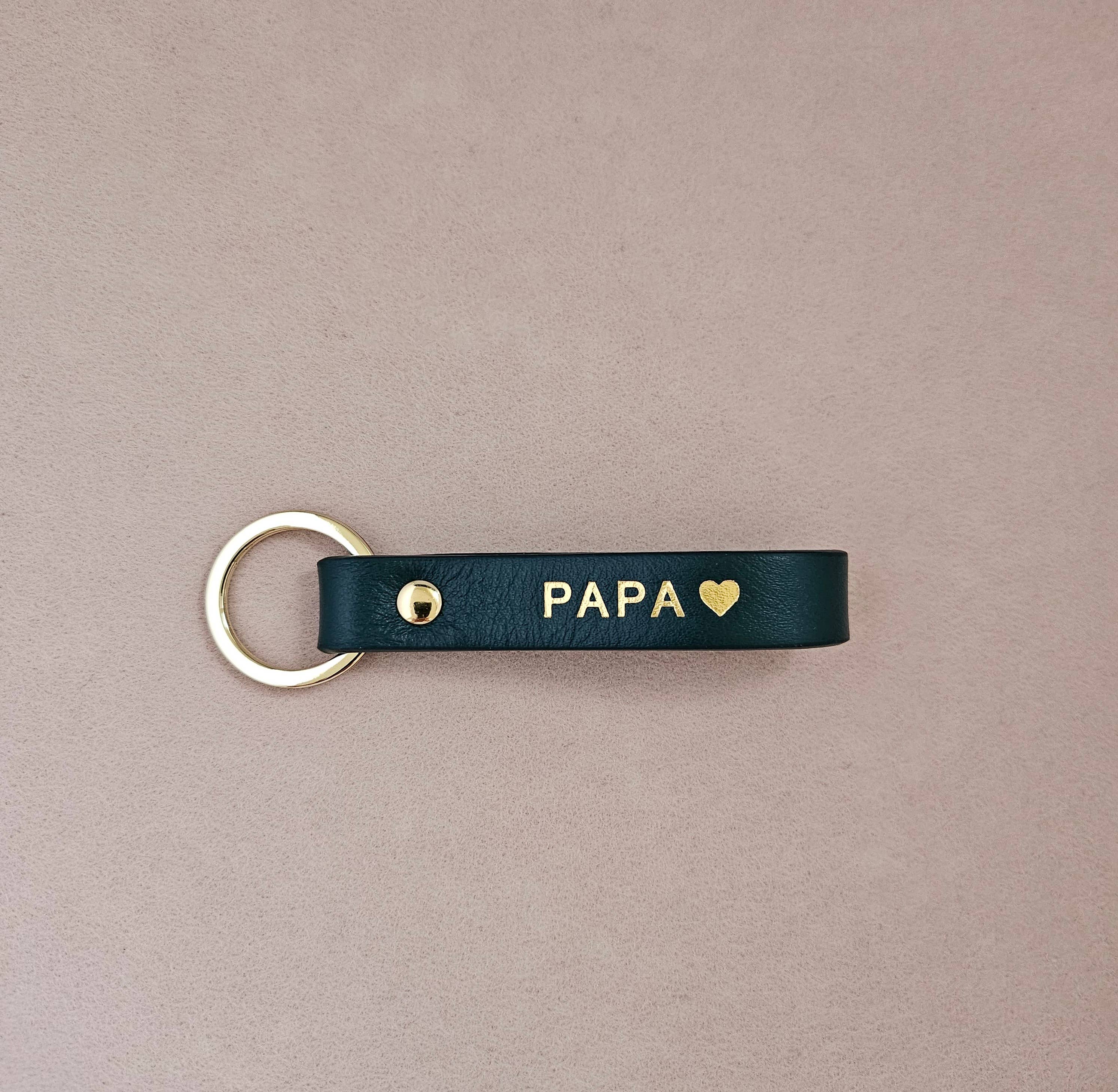 Personalisierter Leder-Schlüsselanhänger für Mama und Papa: Blau / Franzose / PAPA ♥