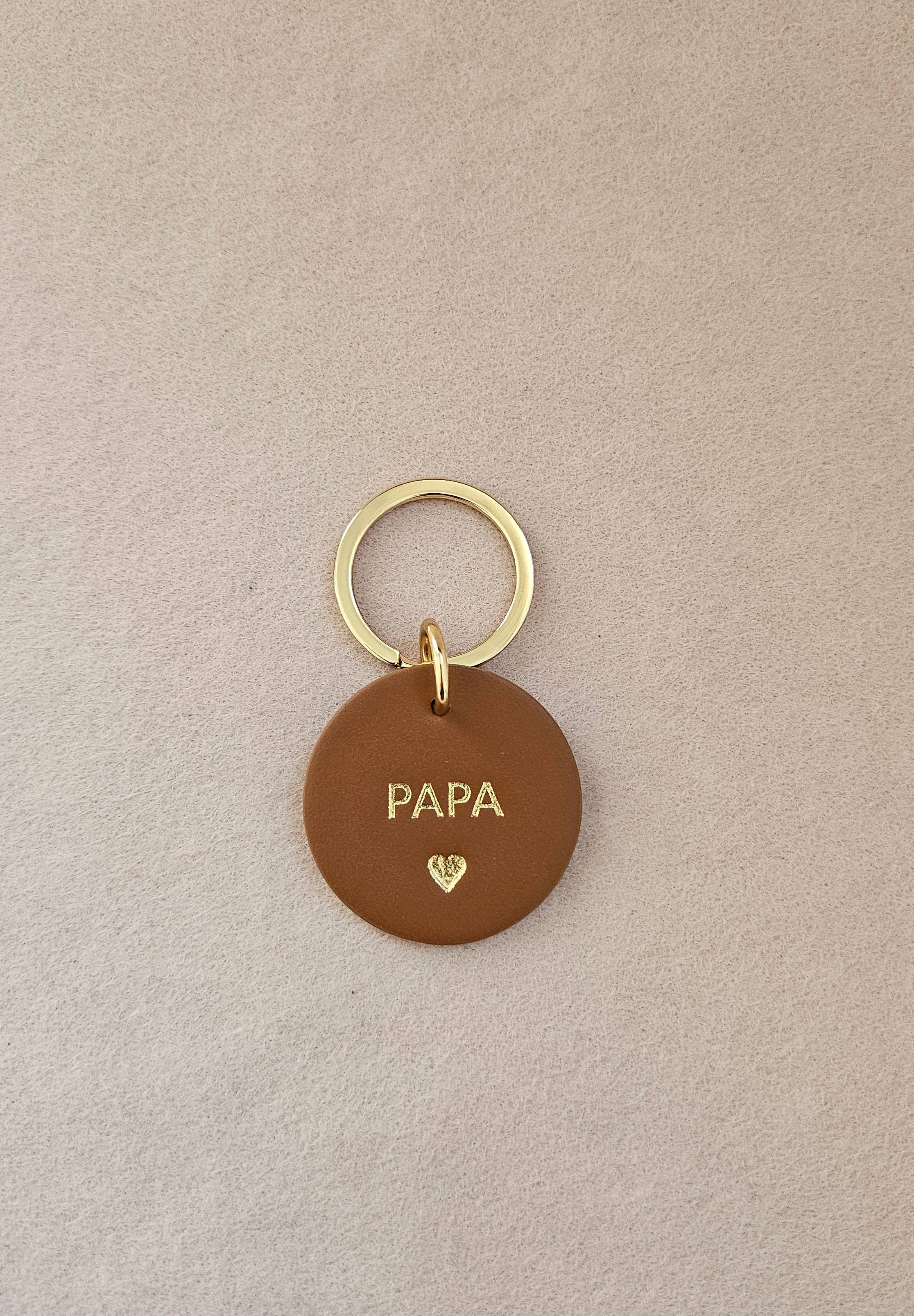 Leder-Schlüsselanhänger Herz Papa Mama: Schwarz