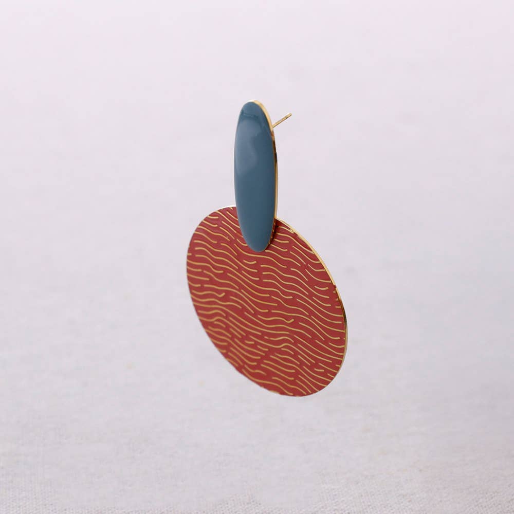 Ohrringe Edelstahl Anhänger Medaille Emaille: Azul