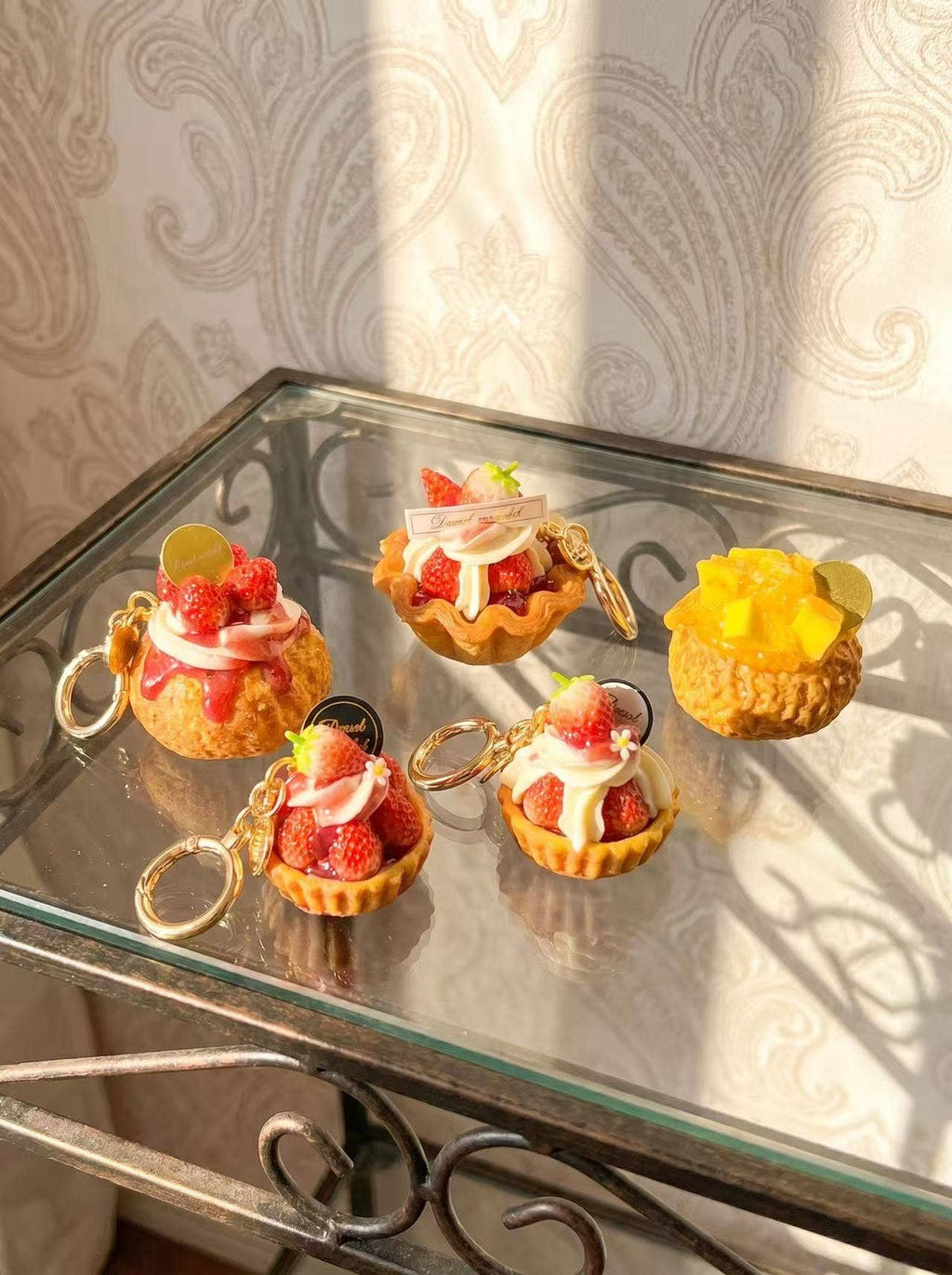 Set mit 5 Schlüsselanhängern, assortierte Desserts, niedlich, kawaii, realistisch