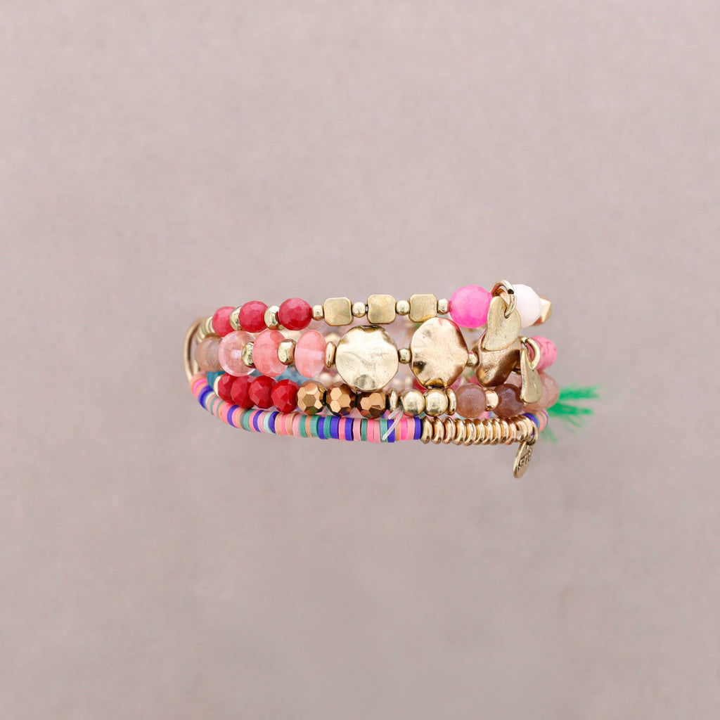 Vierreihiges Perlenarmband mit Bommel und Quasten: Einzelne Farbe