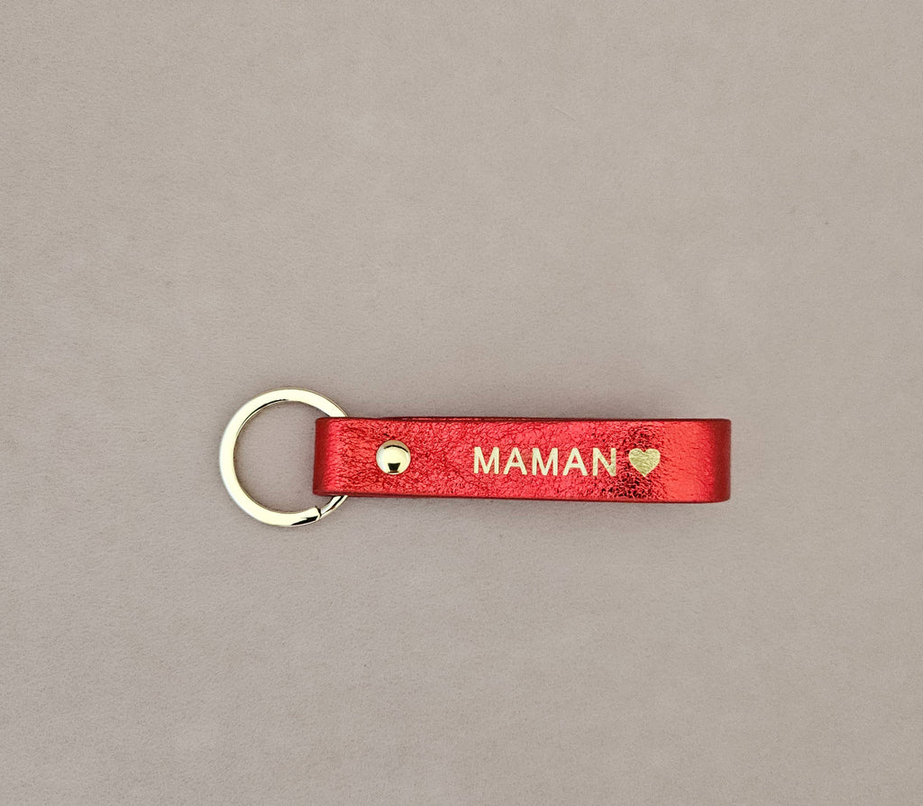 Personalisierter Leder-Schlüsselanhänger für Mama und Papa: Blau / Franzose / PAPA ♥