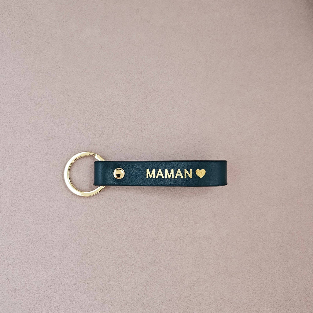 Personalisierter Leder-Schlüsselanhänger für Mama und Papa: Blau / Franzose / PAPA ♥