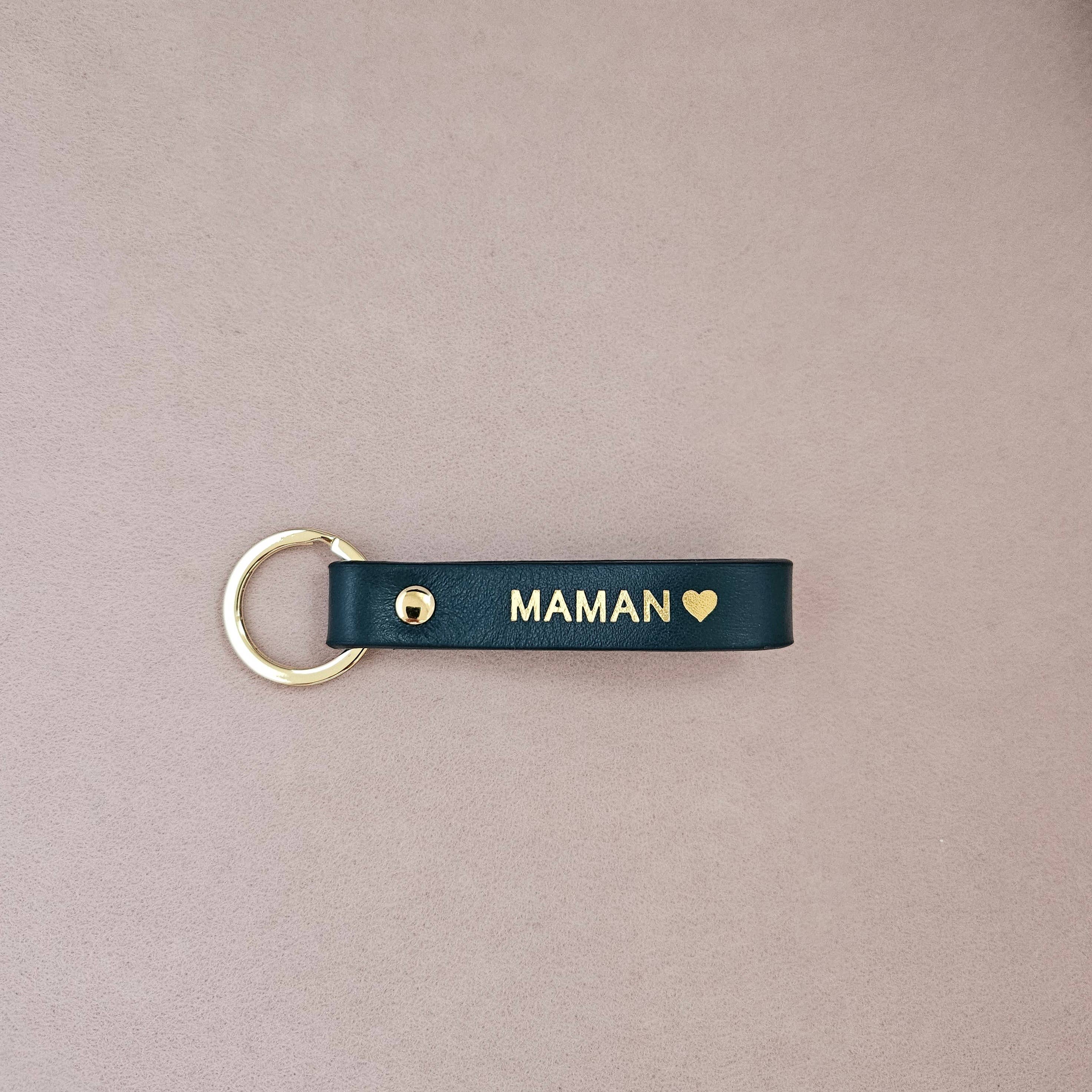 Personalisierter Leder-Schlüsselanhänger für Mama und Papa: Blau / Franzose / PAPA ♥