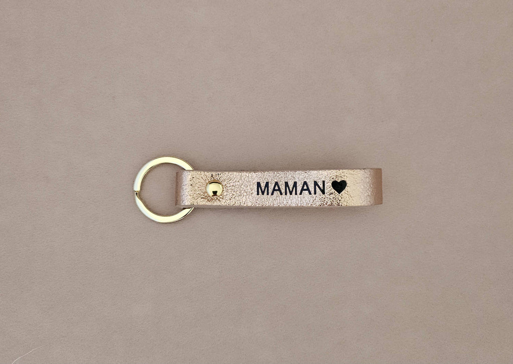Personalisierter Leder-Schlüsselanhänger für Mama und Papa: Blau / Franzose / PAPA ♥