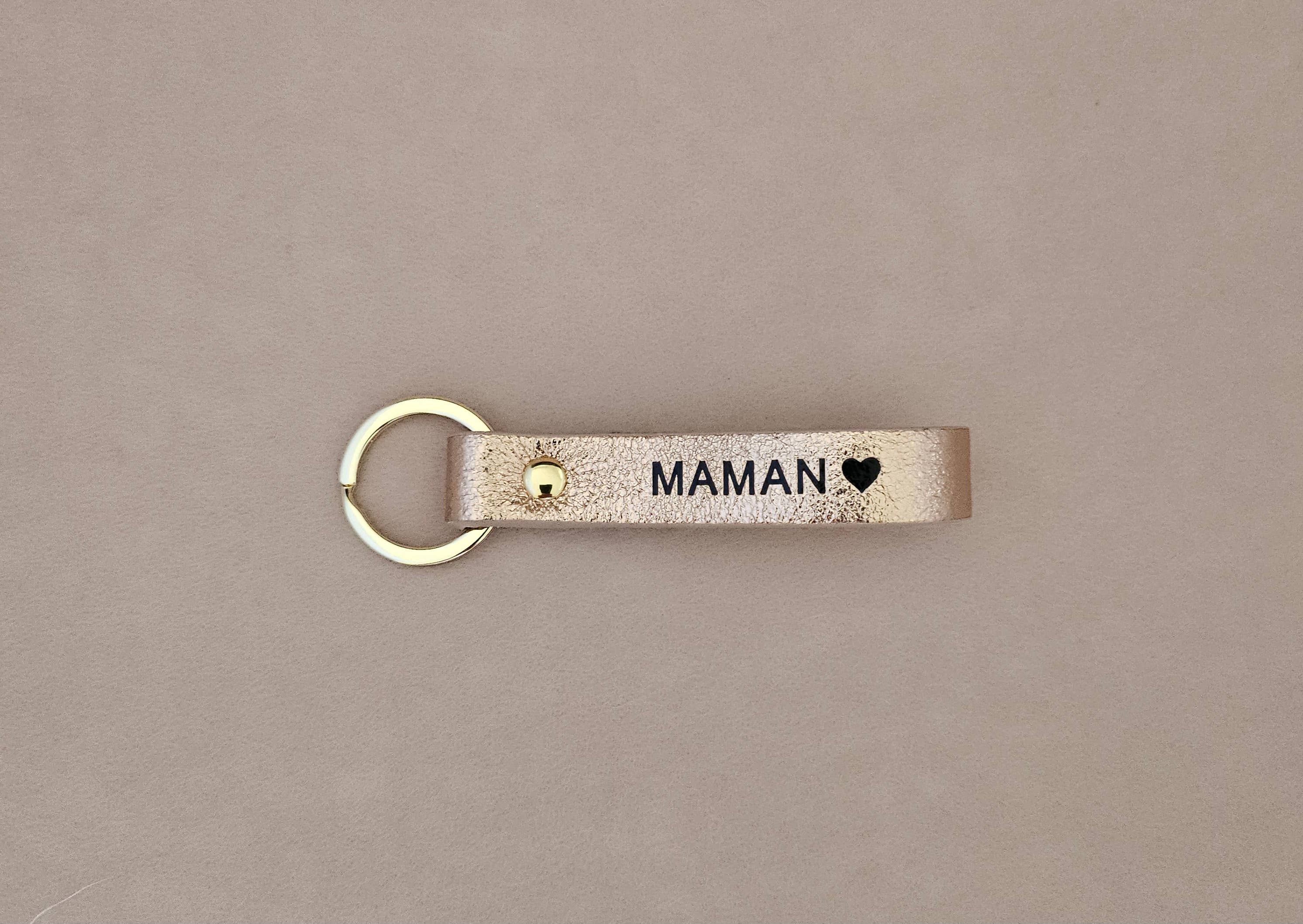 Personalisierter Leder-Schlüsselanhänger für Mama und Papa: Blau / Franzose / PAPA ♥