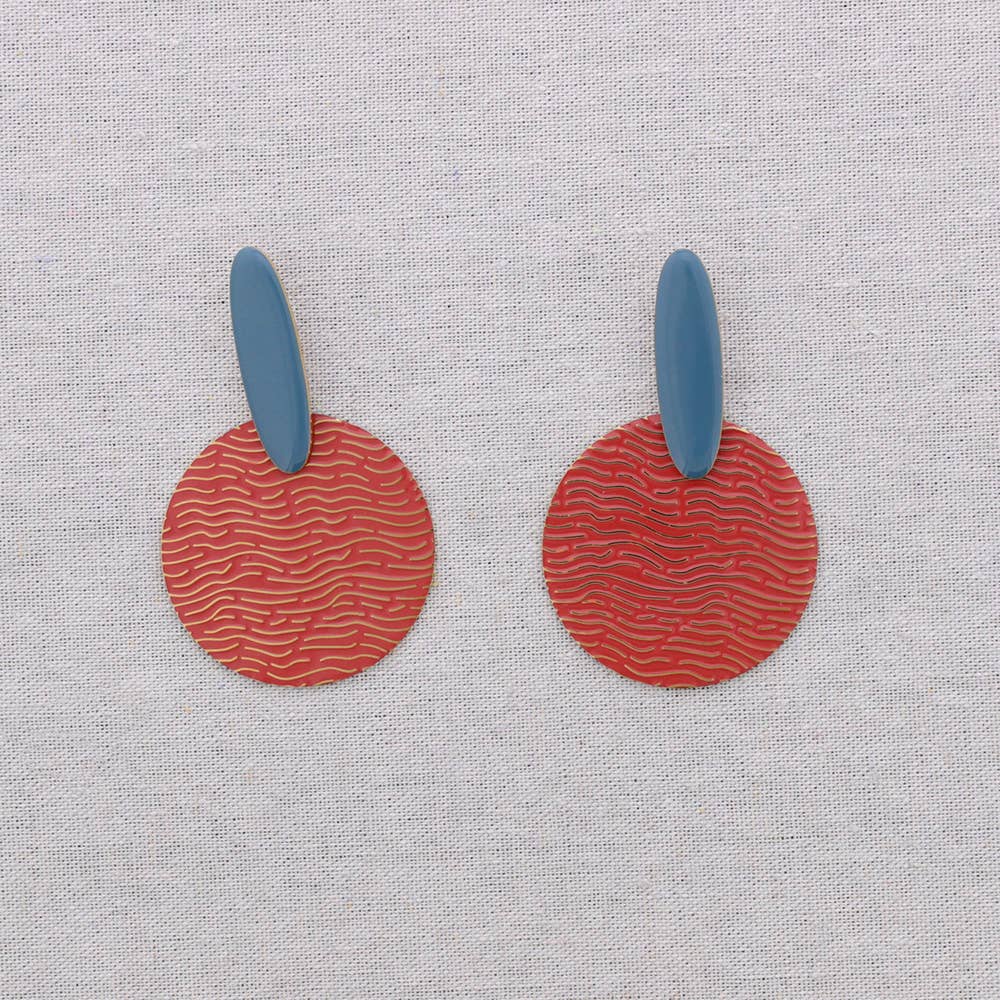 Ohrringe Edelstahl Anhänger Medaille Emaille: Azul