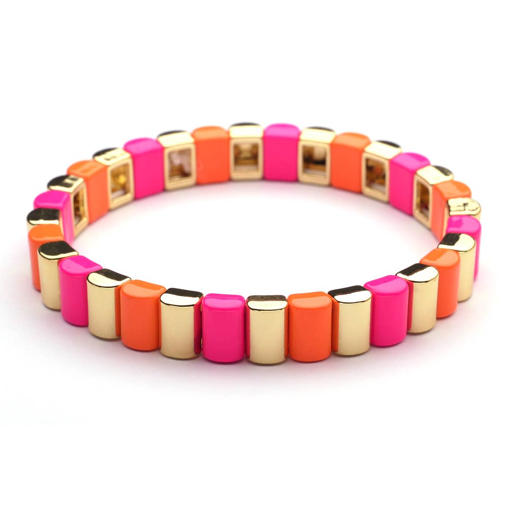 LizzyMae Armband Emaille - Gold - Schiene - Pink/Orange