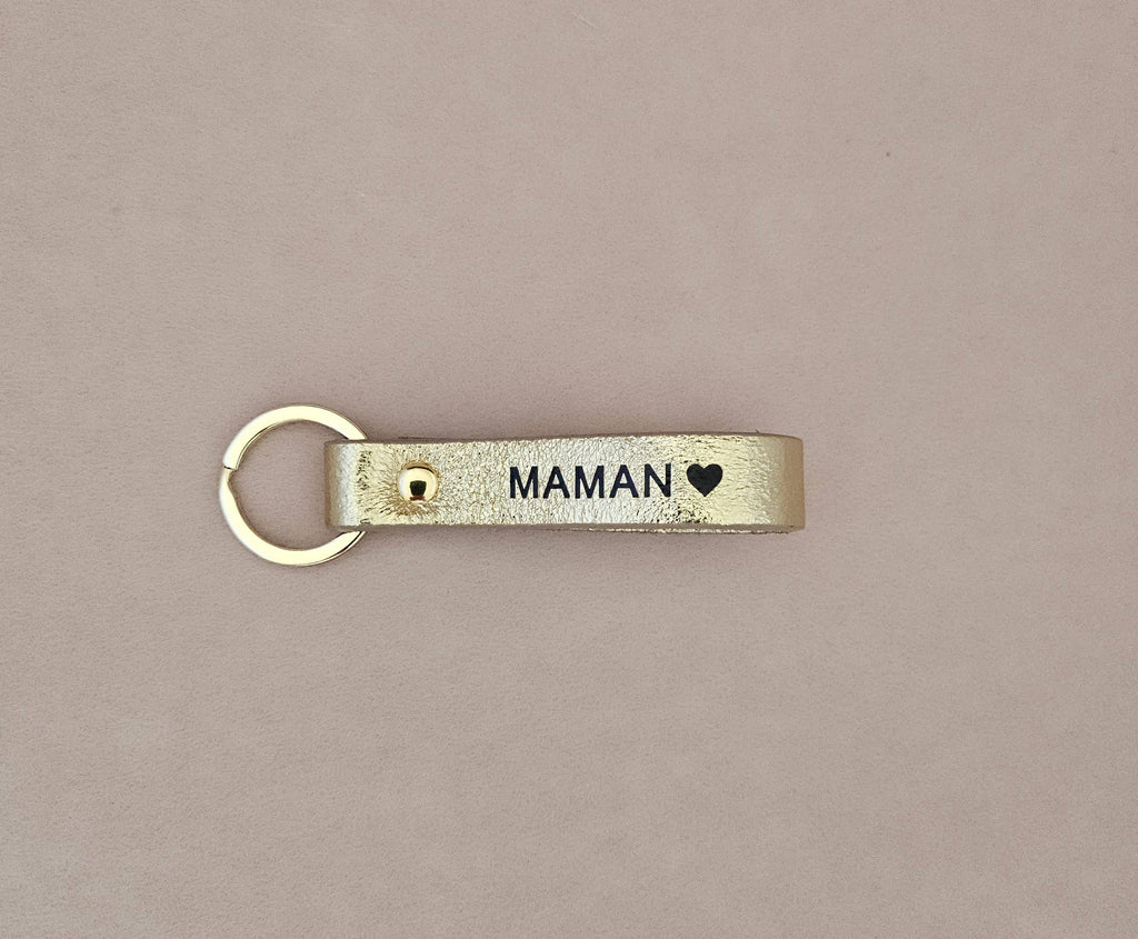 Personalisierter Leder-Schlüsselanhänger für Mama und Papa: Blau / Franzose / PAPA ♥