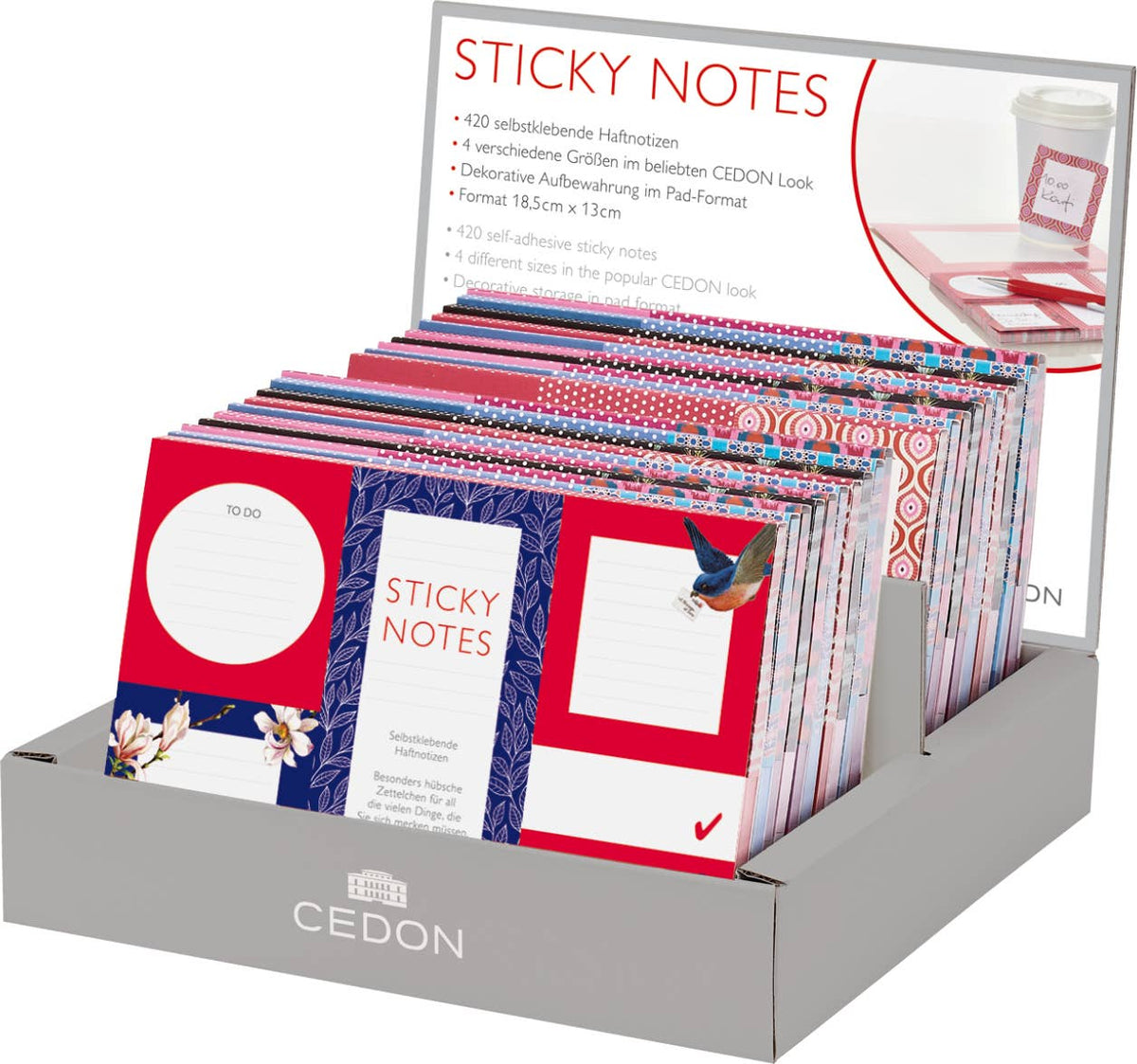 Leer-Display Sticky Notes Set, befüllbar mit 4 VE nach Wahl